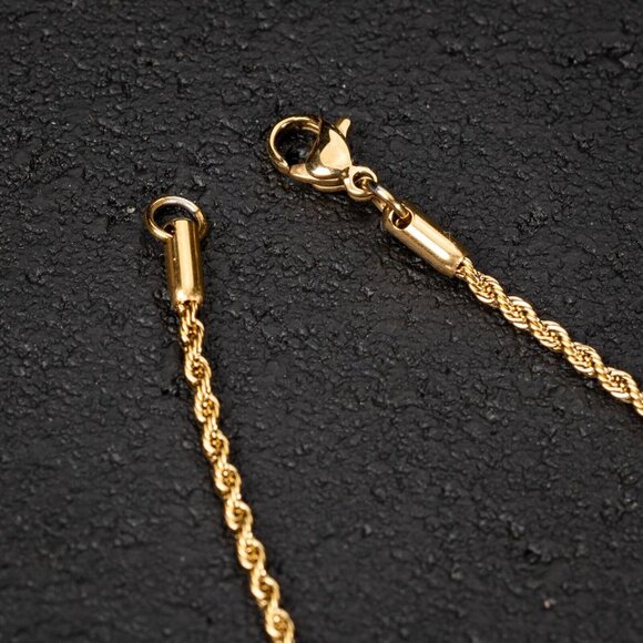 Solid Yellow Gold Plated 316 Stainless Steel 2MM Twist Rope Chain Necklace - Picture 5 of 5